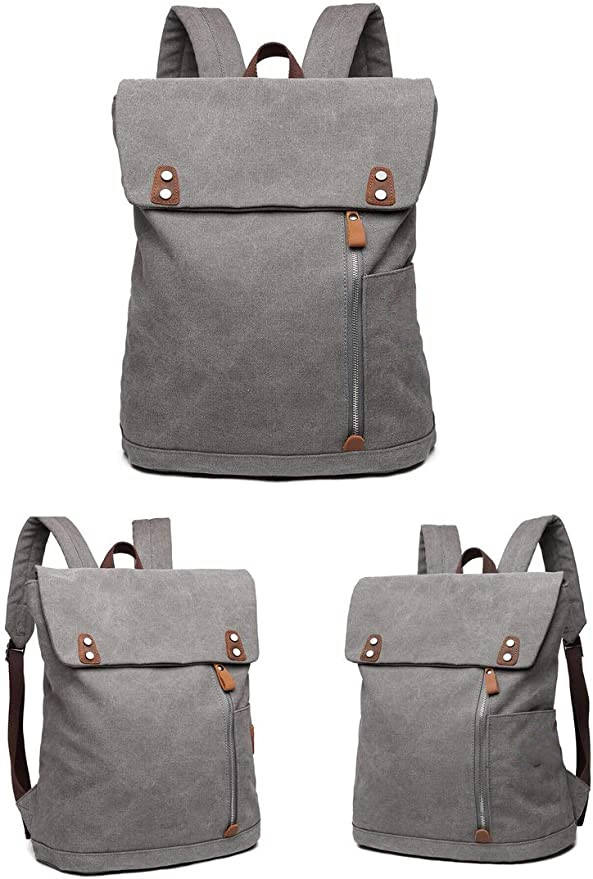 Mochila masculina de lona vintage personalizada para viagem escolar para acampamento caminhada cinza