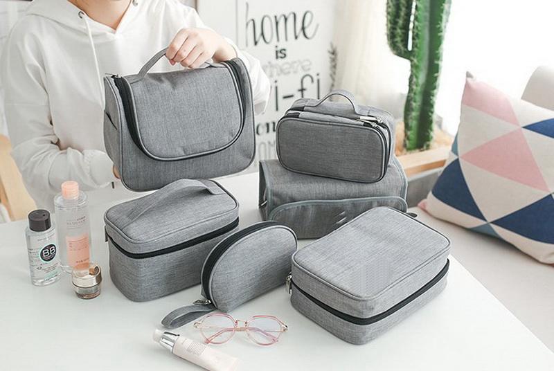 Reciclar saco organizador de banheiro de viagem feminino RPET para cosméticos, bolsa cosmética protetora à prova d'água com zíper