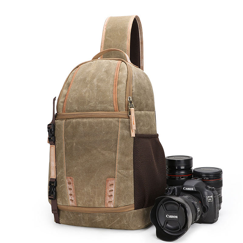 Mochila tipo mochila acolchoada vintage à prova d'água com inserções removíveis estojo de câmera de lona de cera à prova de choque