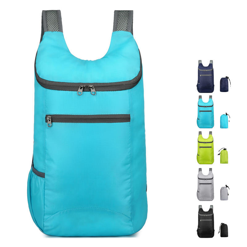 Mochila dobrável para compras ao ar livre, mochila casual, logotipo personalizado, mochila esportiva 210d, leve, daypacks